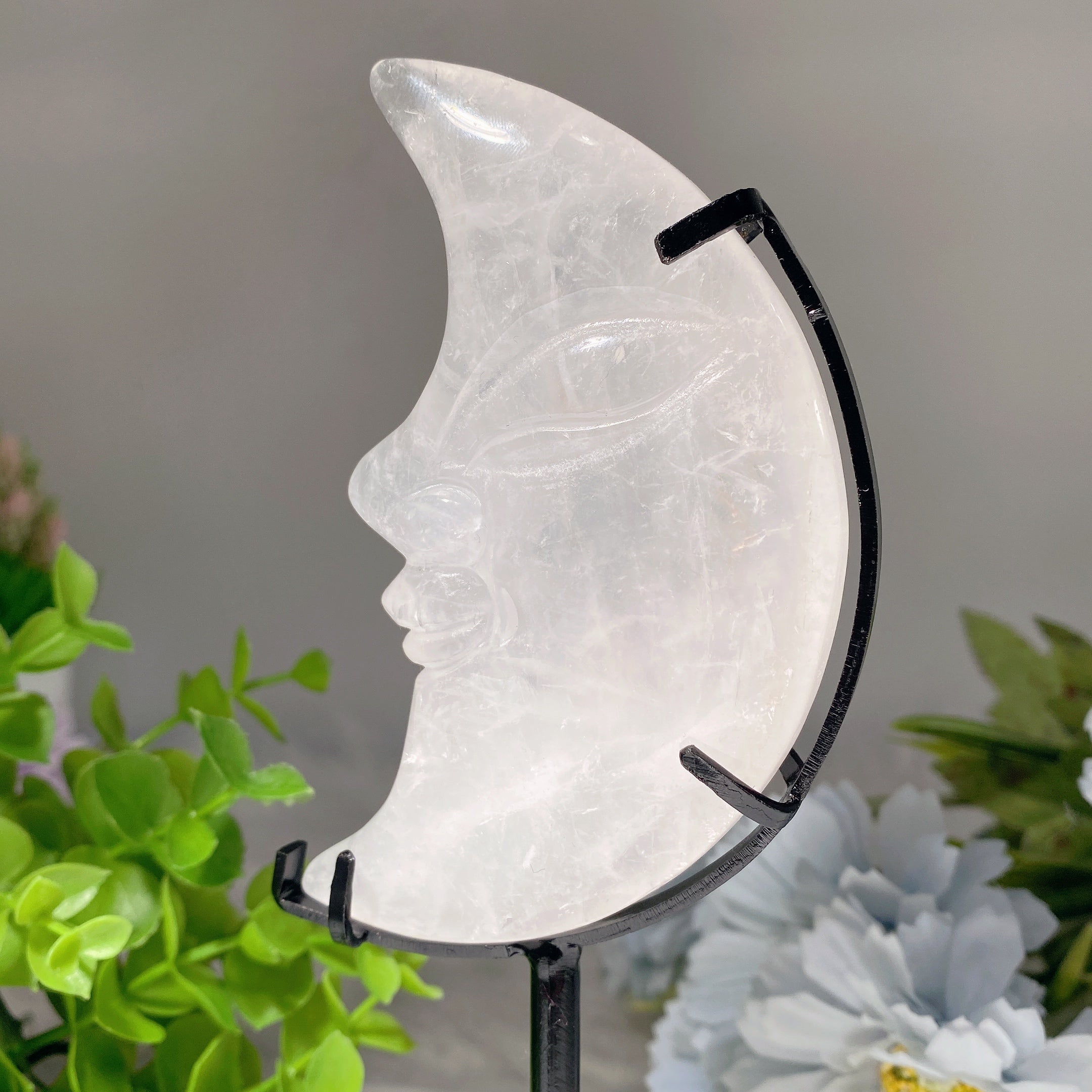 3.5-4 Inch Clear Quartz Moon Face Crystal Display