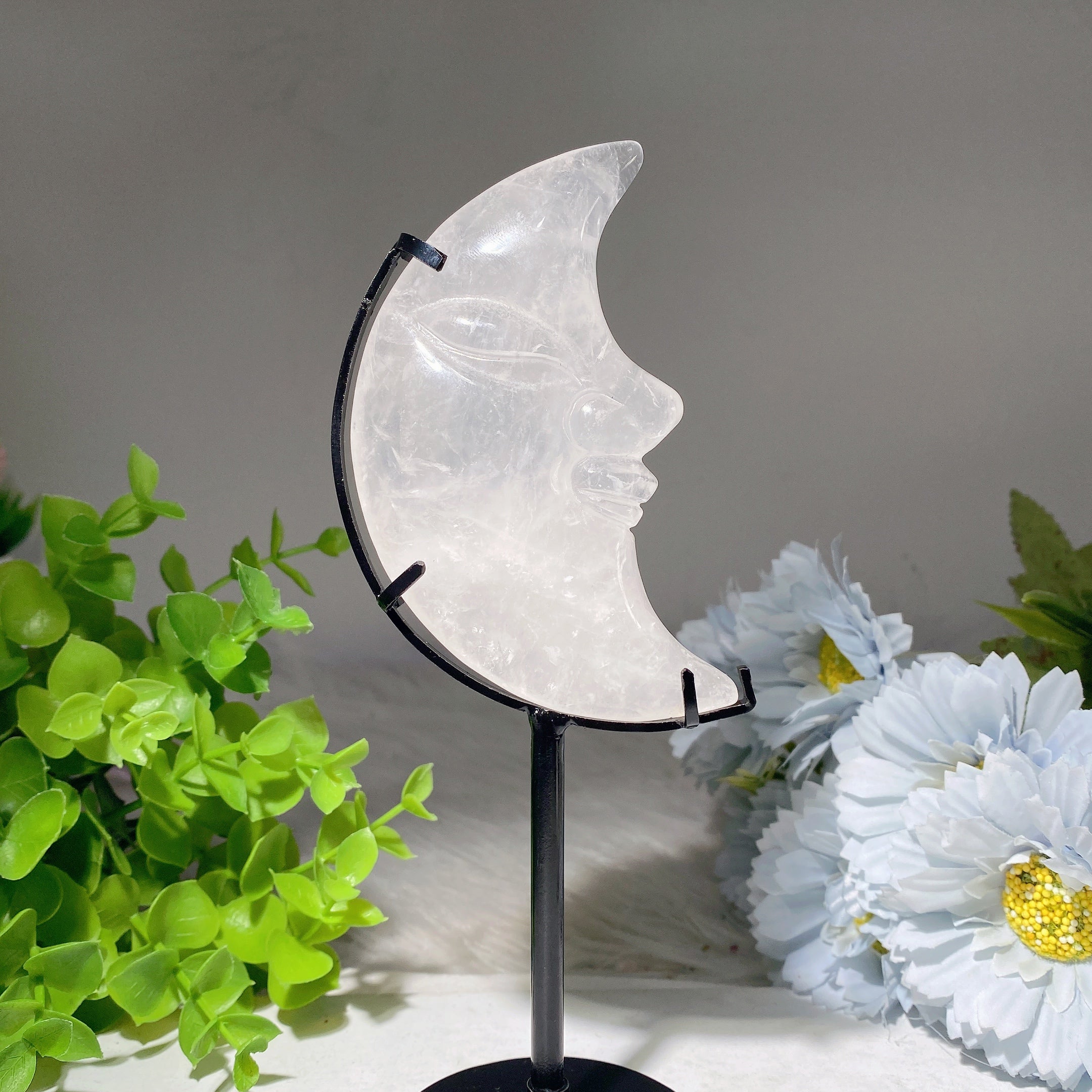 3.5-4 Inch Clear Quartz Moon Face Crystal Display