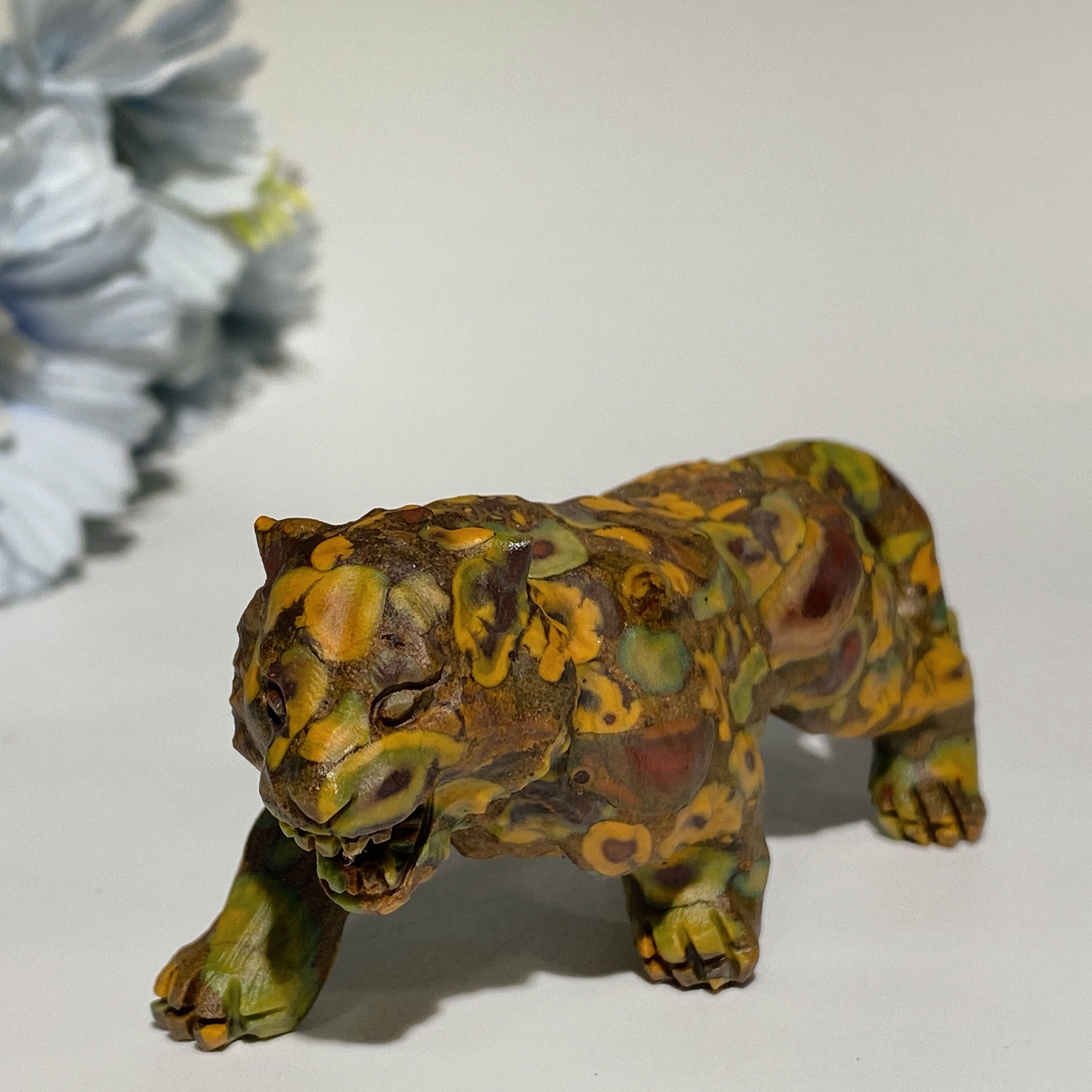 3.5 Inch Crystal Tiger Carvings in Sodalite and Fruit Jasper