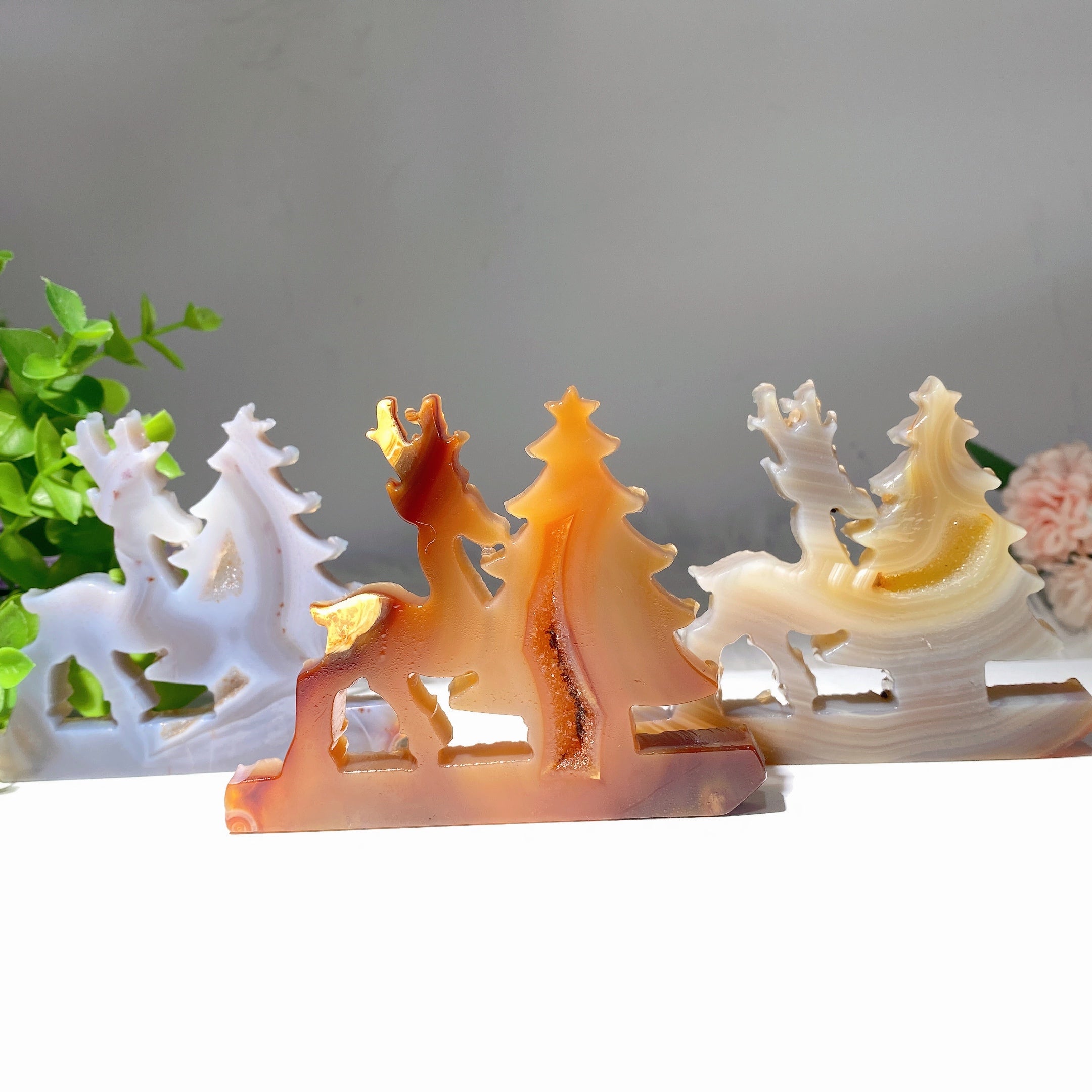 3.5 Inch Druzy Agate Deer & Christmas Tree Crystal Shapes