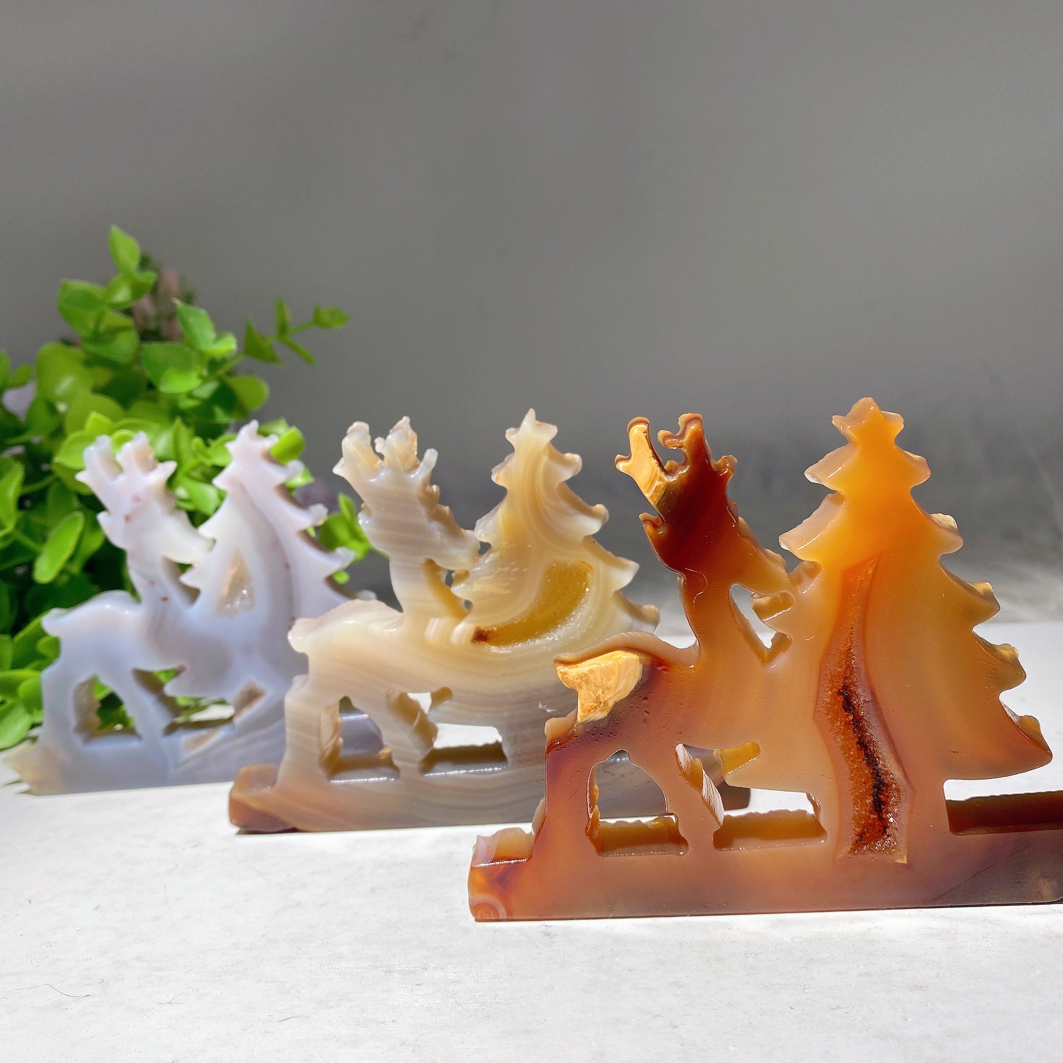 3.5 Inch Druzy Agate Deer & Christmas Tree Crystal Shapes