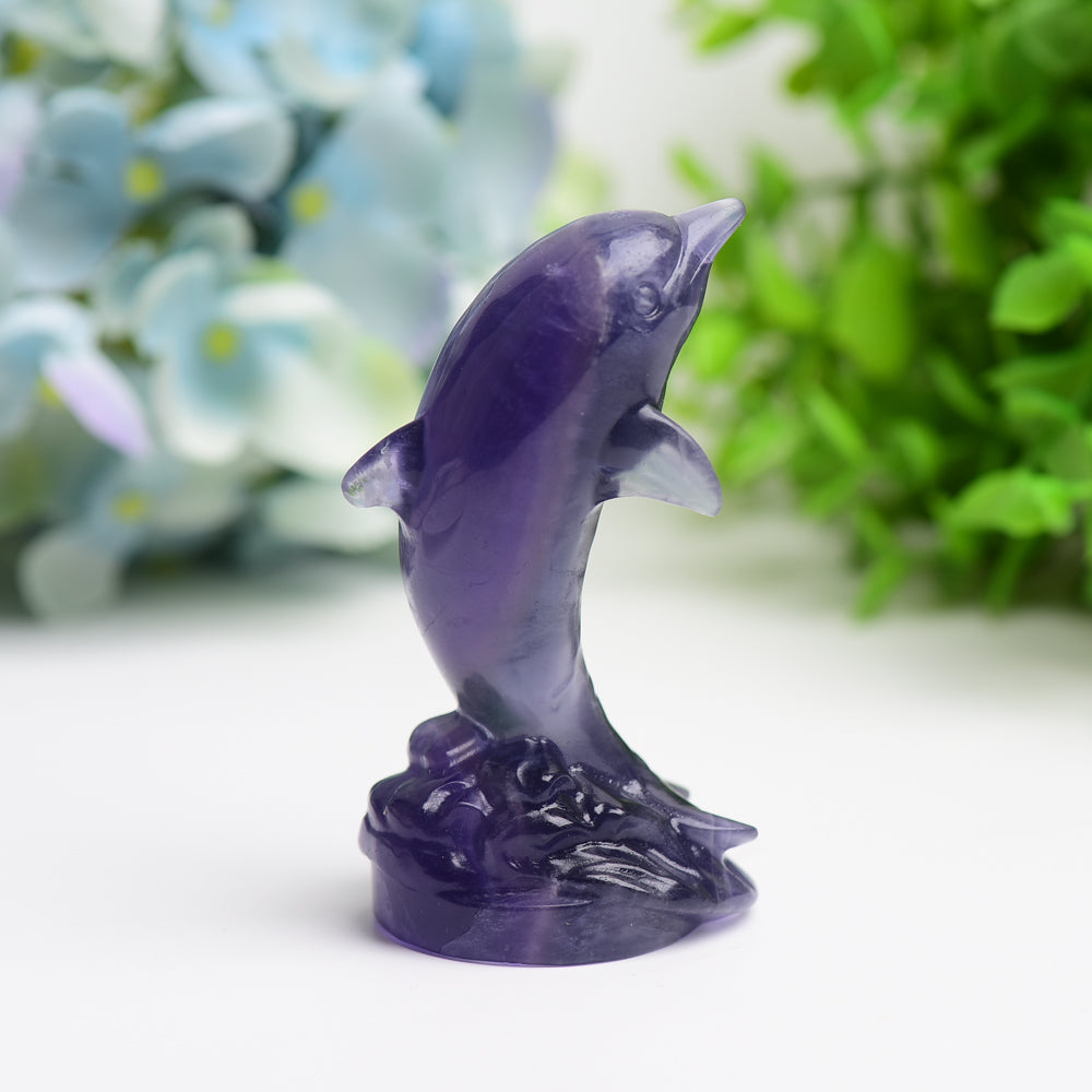 3.5 Inch Fluorite Dolphin Crystal Figurine for Healing