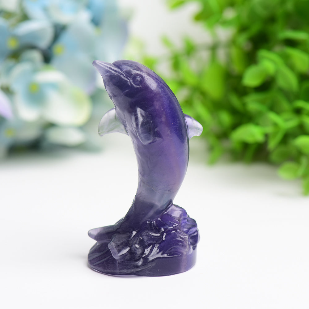 3.5 Inch Fluorite Dolphin Crystal Figurine for Healing