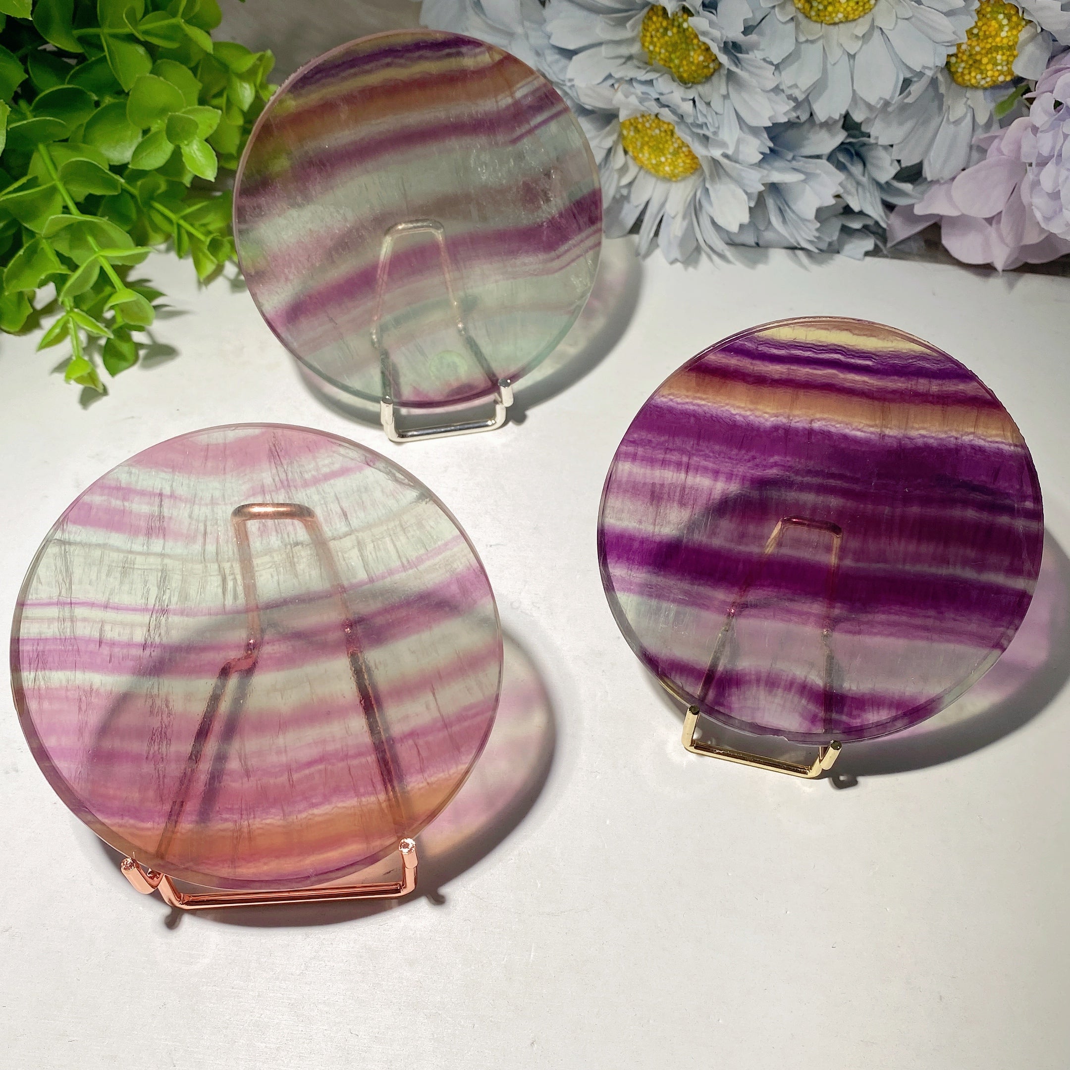 3.5-inch Fluorite Round Slab Crystal Specimen for Healing