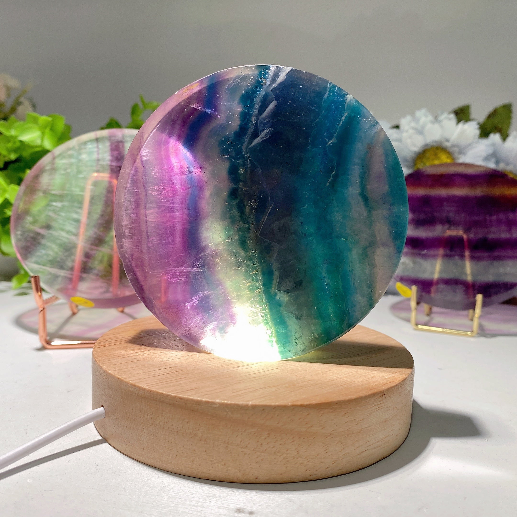 3.5-inch Fluorite Round Slab Crystal Specimen for Healing