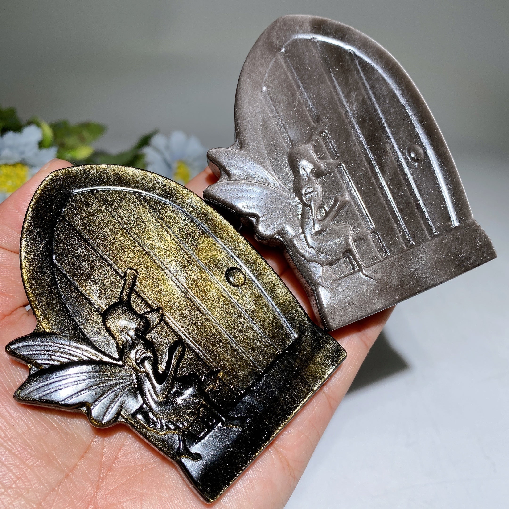 3.5 Inch Golden Obsidian Fairy Door Crystal Figurine