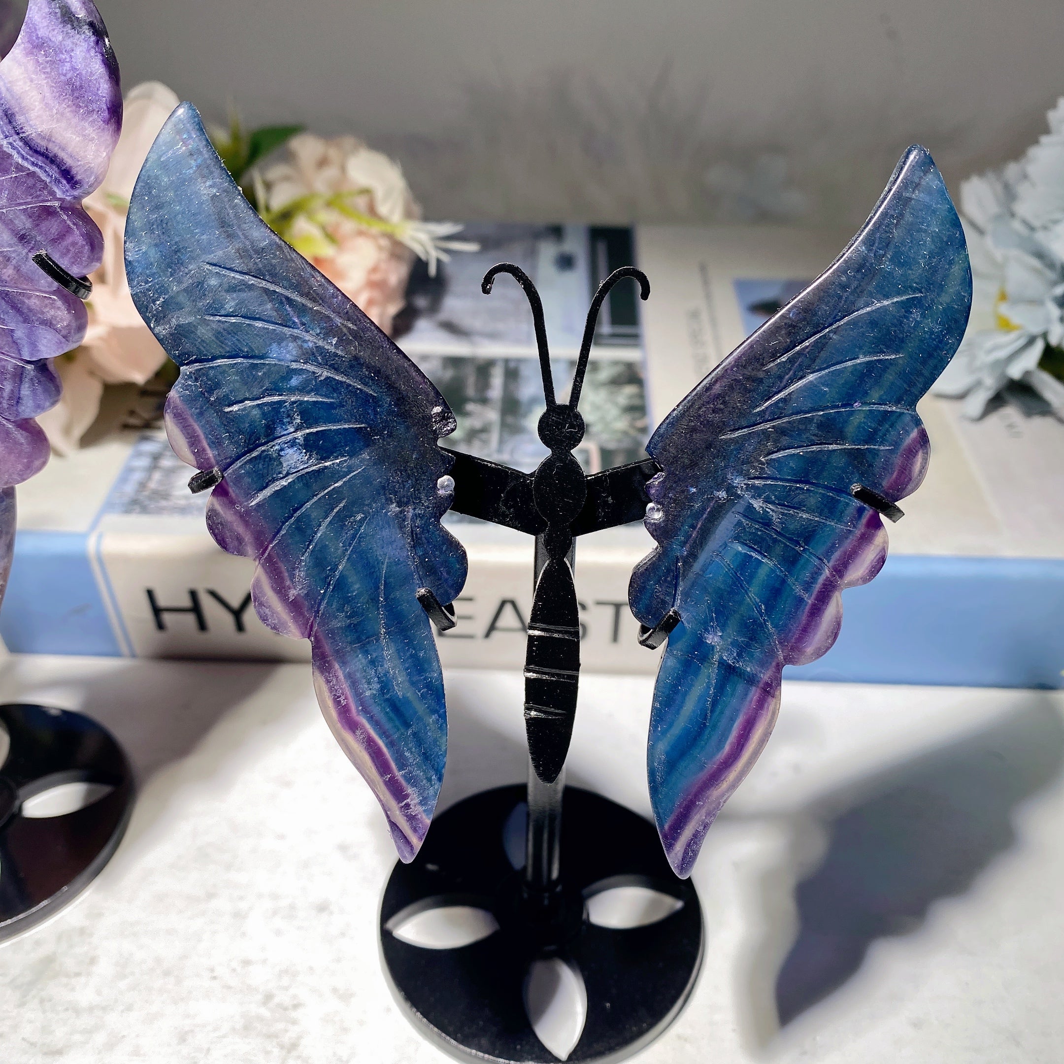 3.5-inch Mixed Crystal Butterfly Wings Carving with Stand