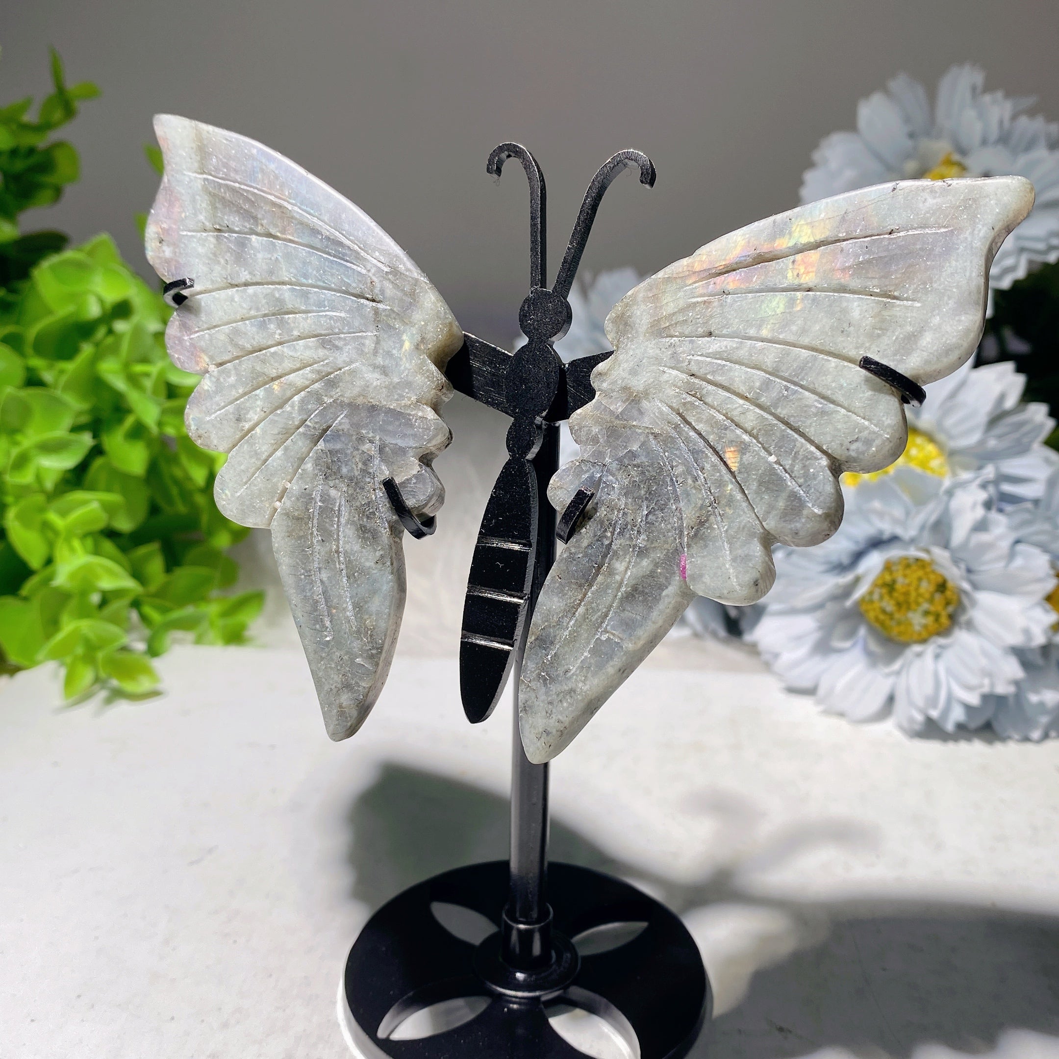 3.5-inch Mixed Crystal Butterfly Wings Carving with Stand