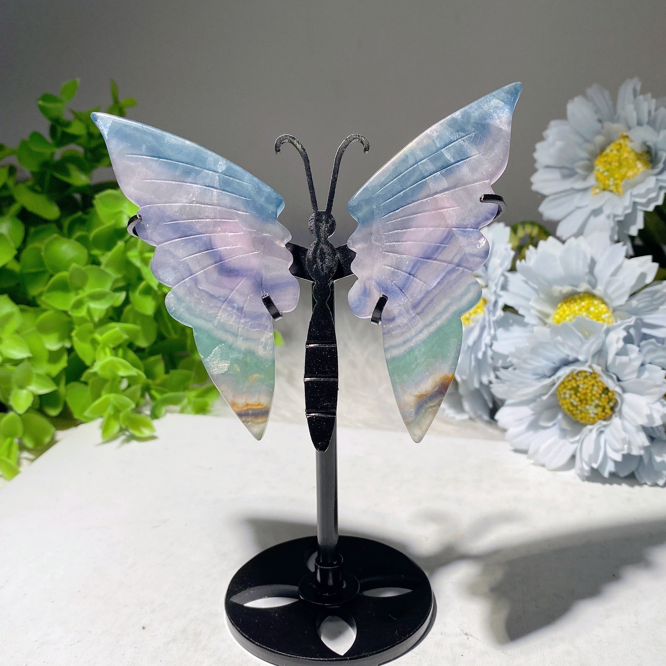 3.5-inch Mixed Crystal Butterfly Wings Carving with Stand