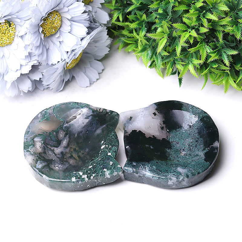 3.5 inch Moss Agate Cat Head Crystal Bowl Figurine
