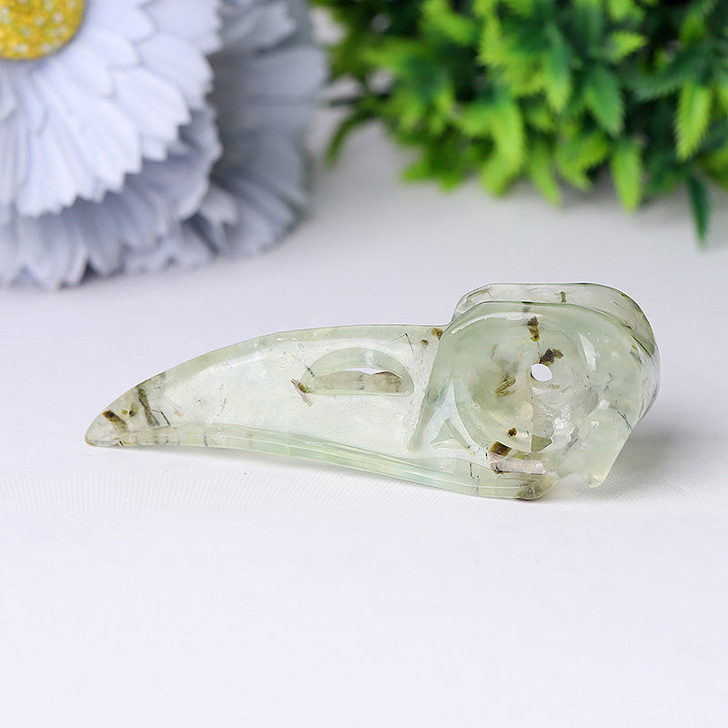 3.5 inch Prehnite Crow Skull Crystal Animal Carving