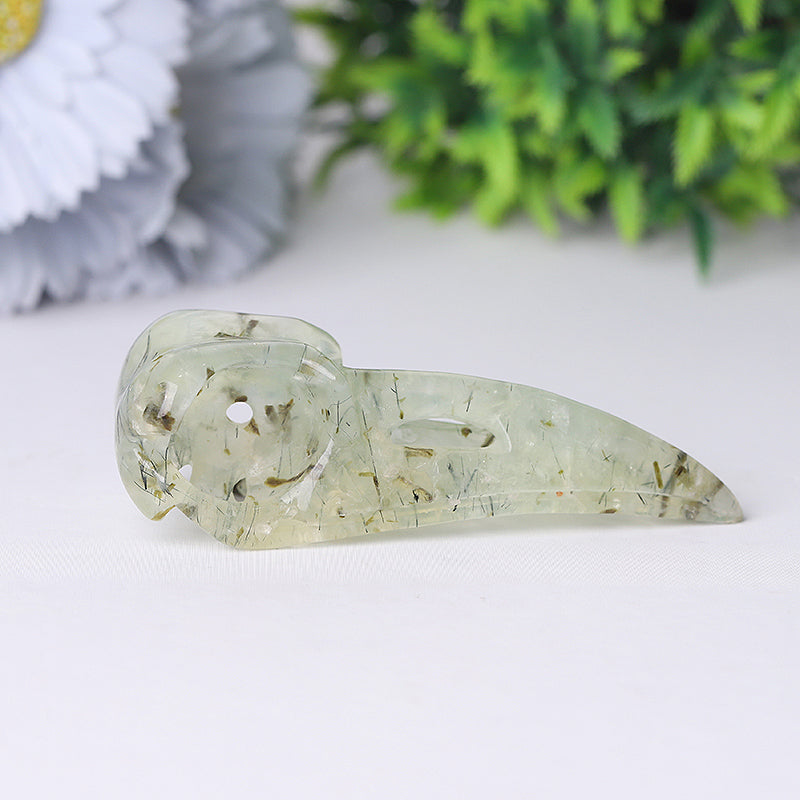 3.5 inch Prehnite Crow Skull Crystal Animal Carving
