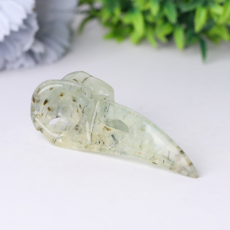 3.5 inch Prehnite Crow Skull Crystal Animal Carving
