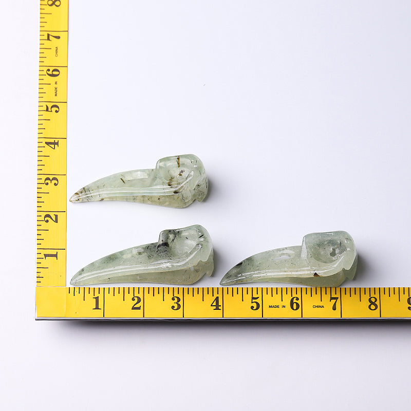 3.5 inch Prehnite Crow Skull Crystal Animal Carving