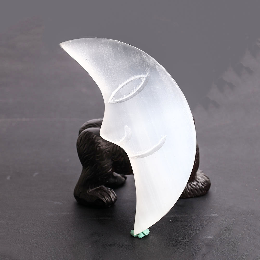 3.5 Inch Selenite Crystal Moon Carving Figurine