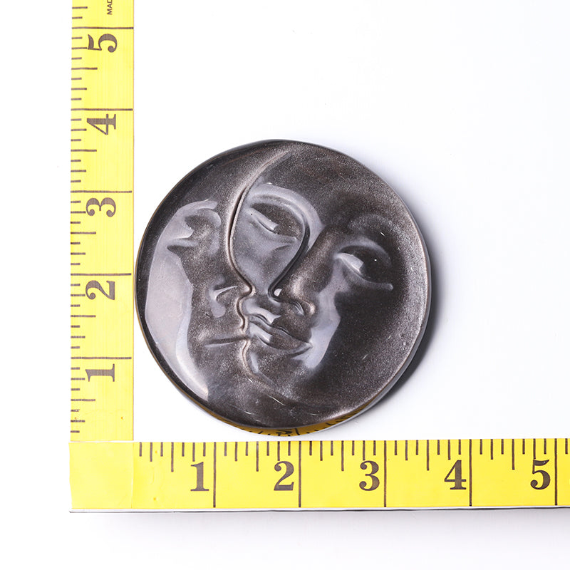3.5 inch Silver Obsidian Sun Moon Crystal Carving