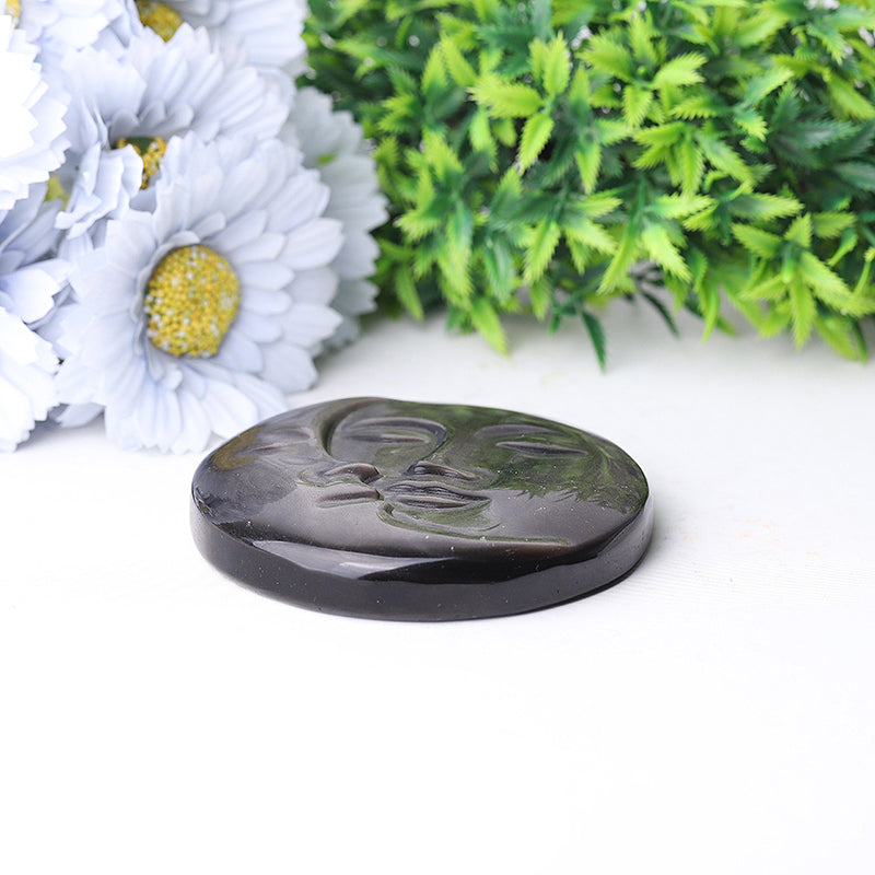 3.5 inch Silver Obsidian Sun Moon Crystal Carving