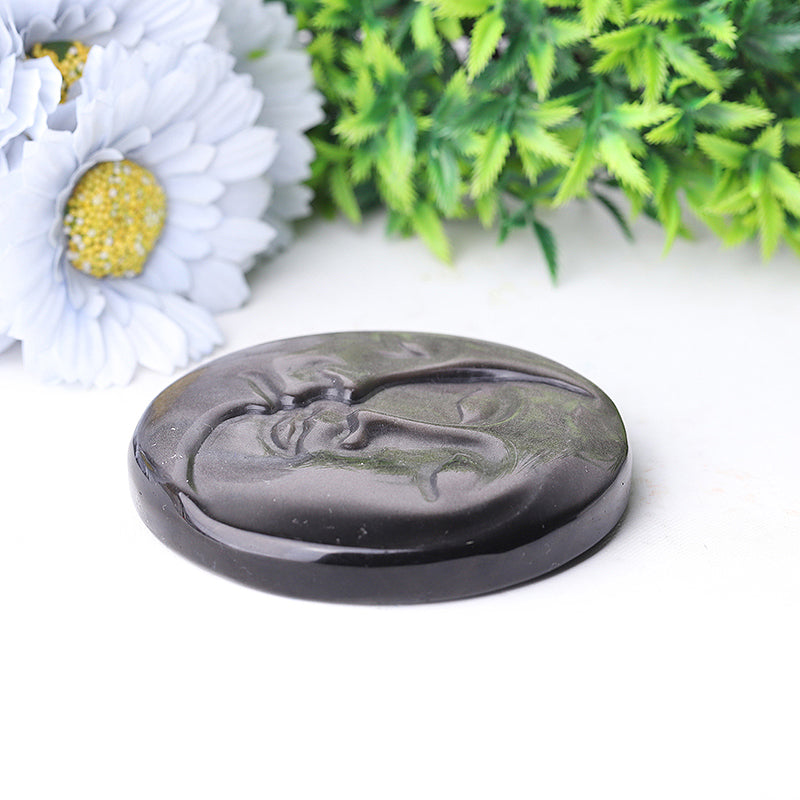 3.5 inch Silver Obsidian Sun Moon Crystal Carving
