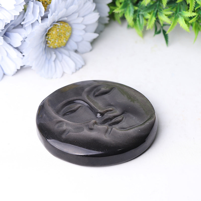 3.5 inch Silver Obsidian Sun Moon Crystal Carving