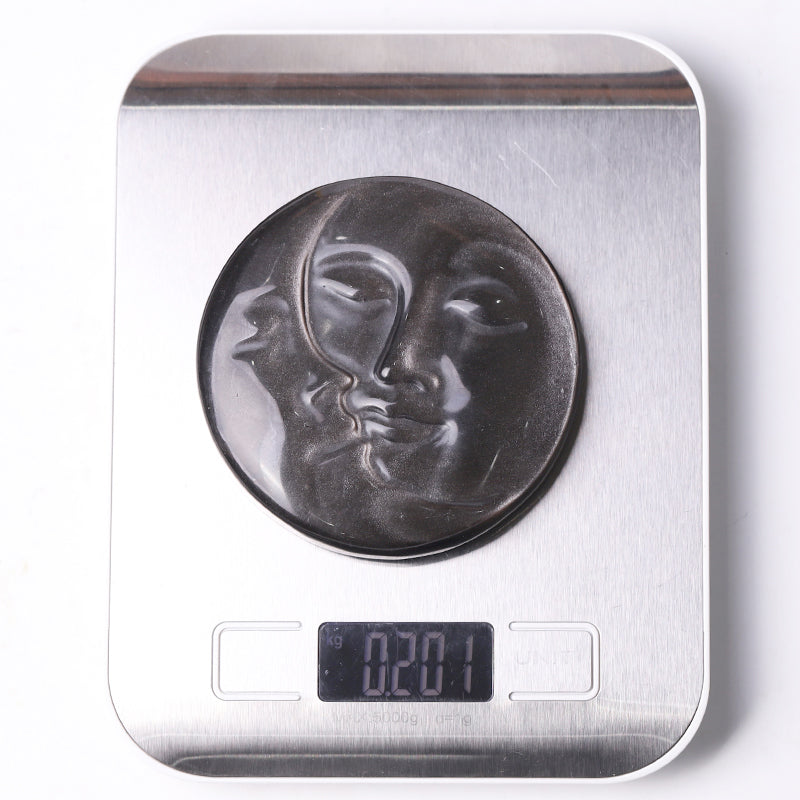 3.5 inch Silver Obsidian Sun Moon Crystal Carving