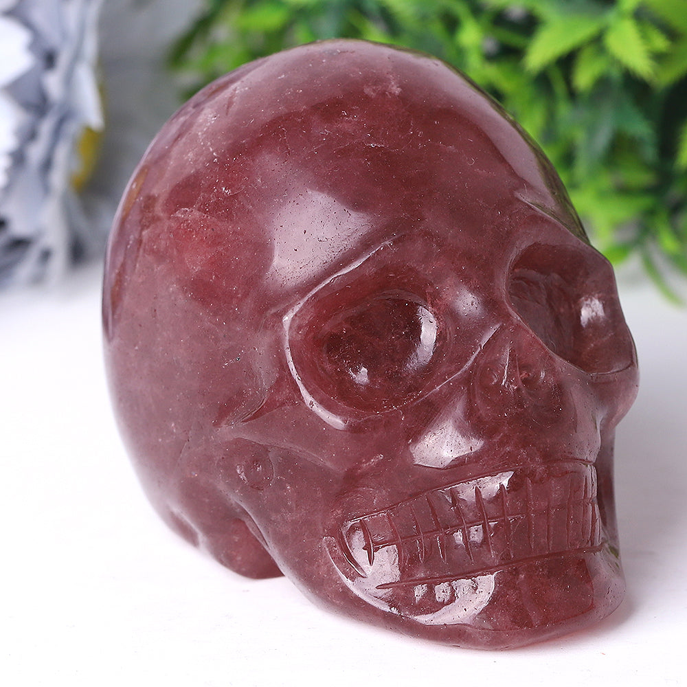 3.5 inch Strawberry Quartz Crystal Skull Carving for Healing
