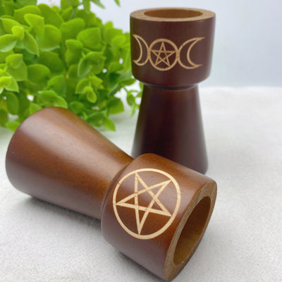 3.5 inch Wooden Candle Holder with Spiritual Engraving