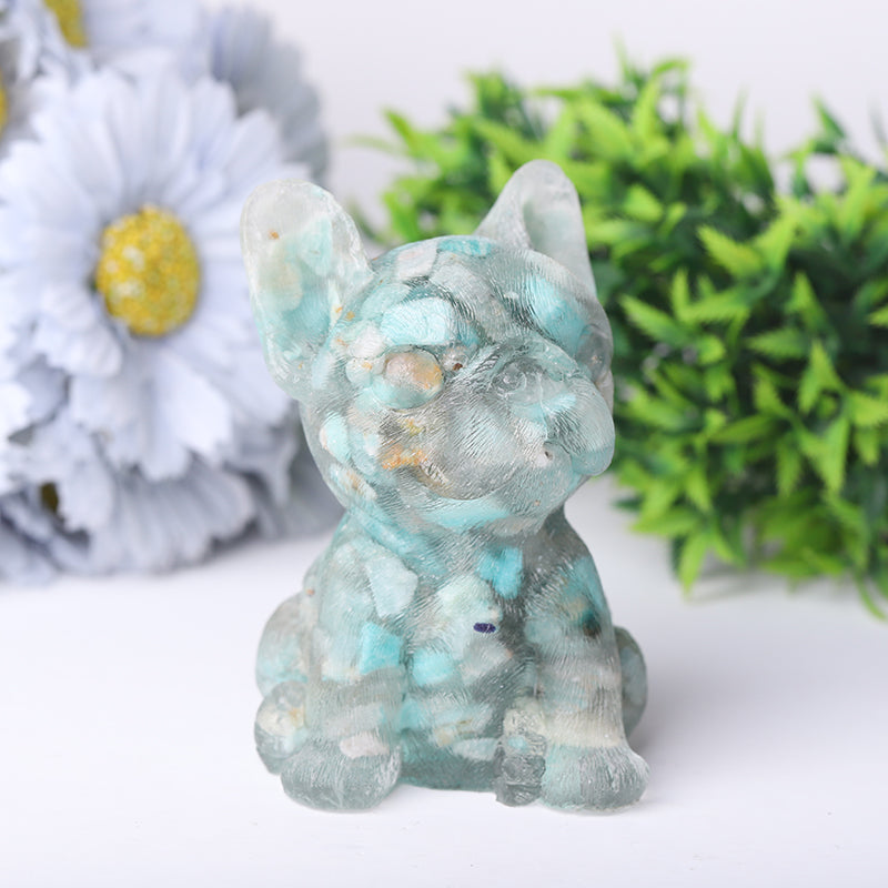 3.5in Hand-Carved Crystal French Bulldog Figurine for Healing