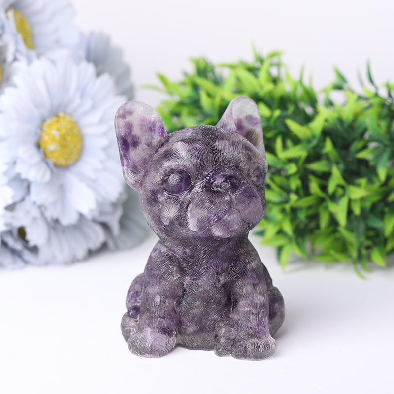 3.5in Hand-Carved Crystal French Bulldog Figurine for Healing