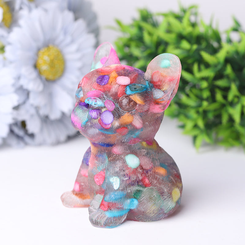 3.5in Hand-Carved Crystal French Bulldog Figurine for Healing