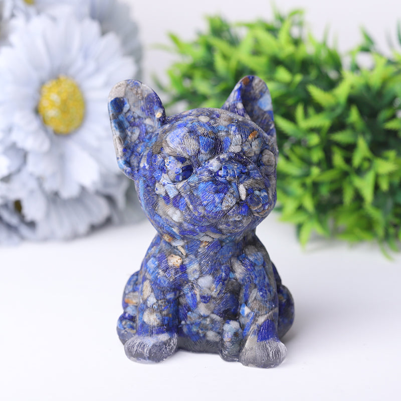 3.5in Hand-Carved Crystal French Bulldog Figurine for Healing