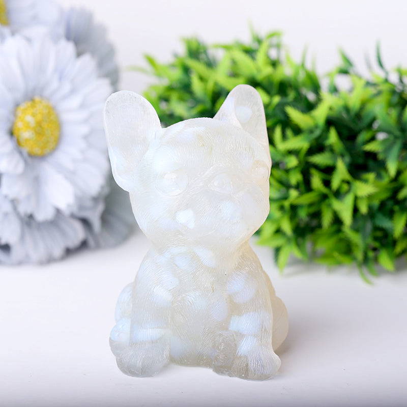 3.5in Hand-Carved Crystal French Bulldog Figurine for Healing