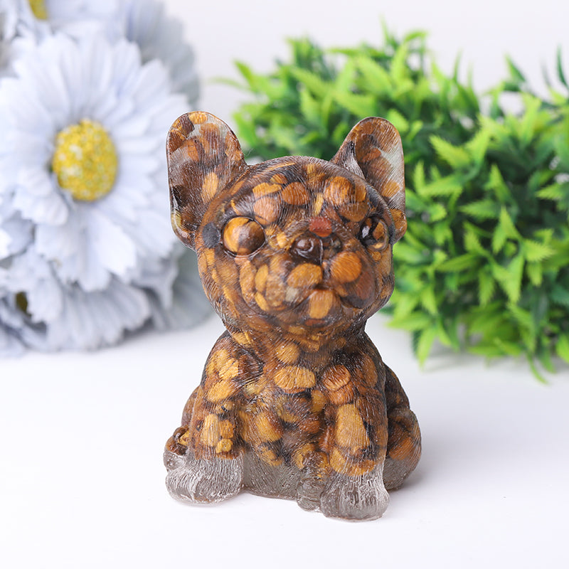 3.5in Hand-Carved Crystal French Bulldog Figurine for Healing
