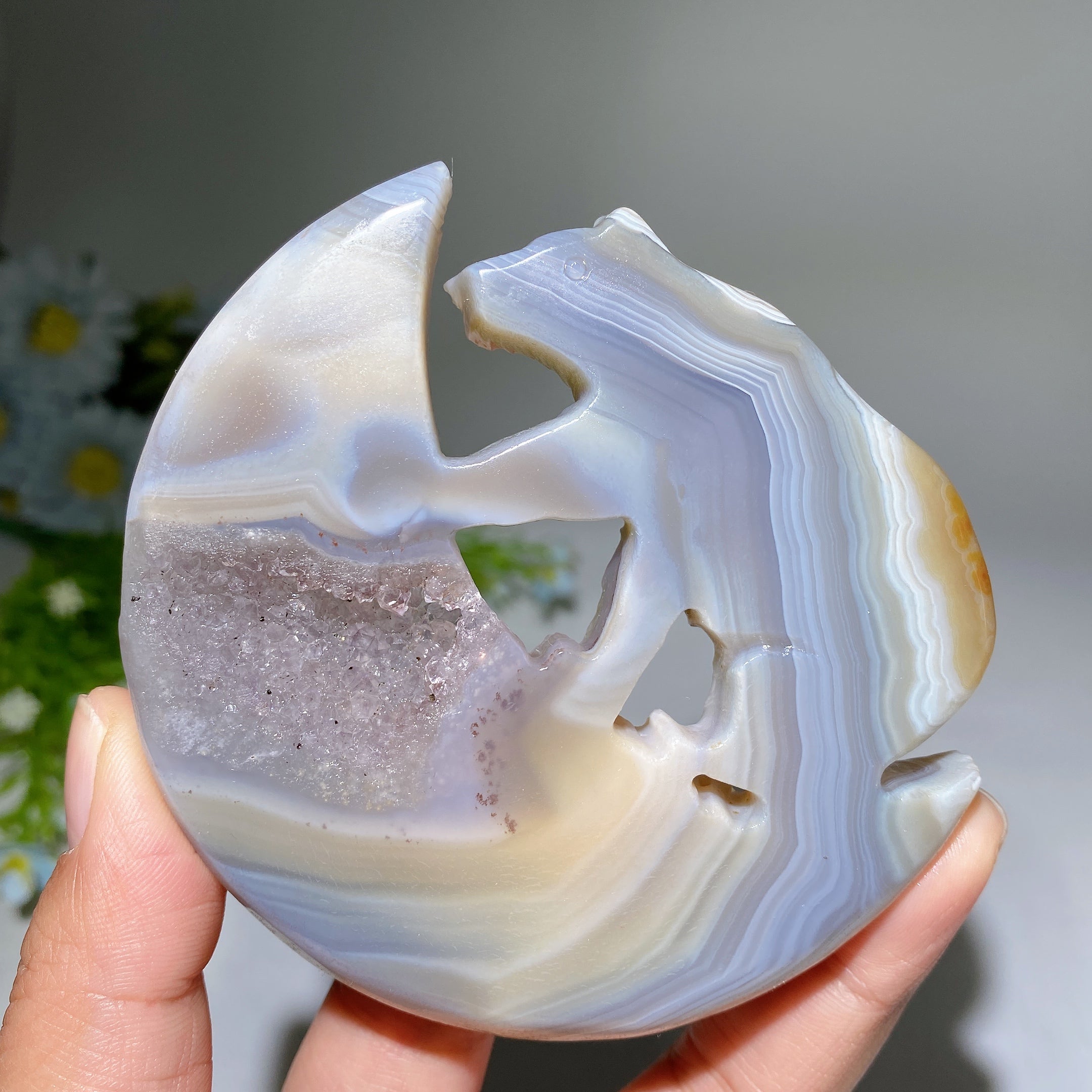 3.6-inch Druzy Agate Crystal Bear Carving for Healing