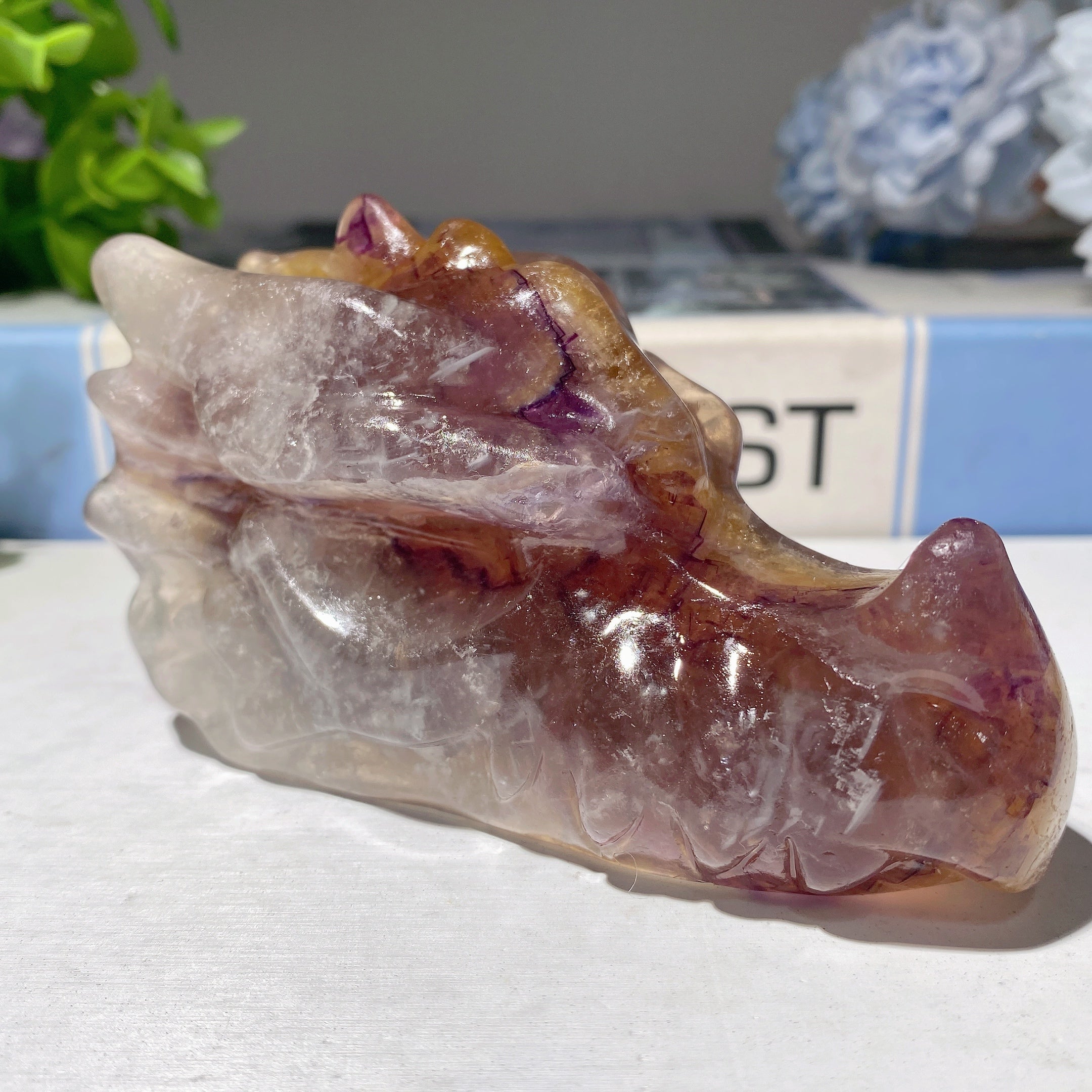 3.7" Fluorite Crystal Dragon Head Carving for Healing