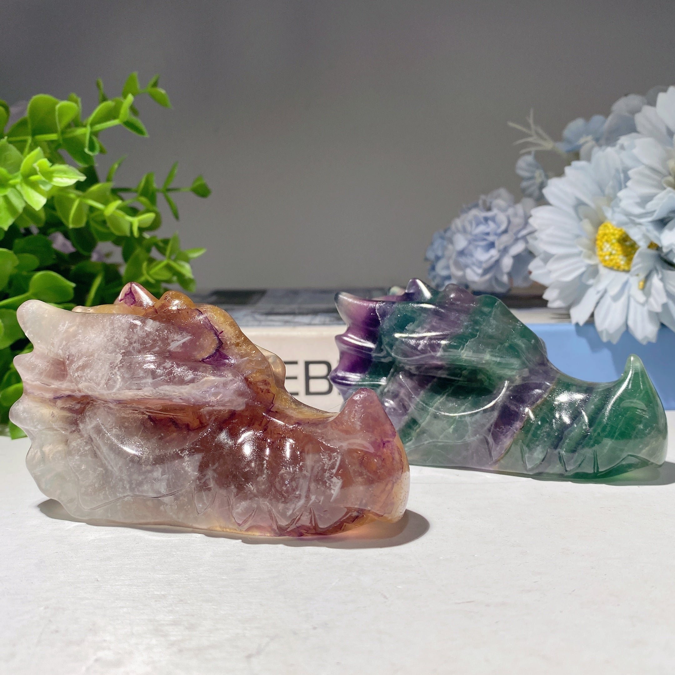 3.7" Fluorite Crystal Dragon Head Carving for Healing