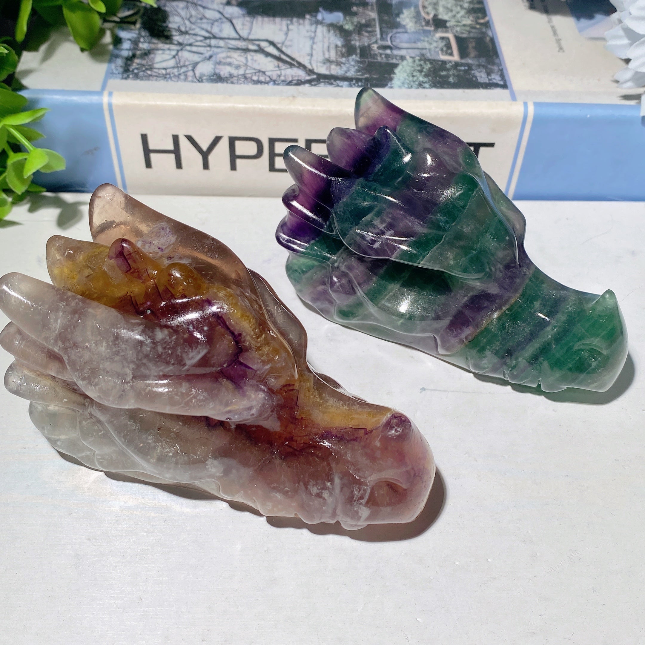 3.7" Fluorite Crystal Dragon Head Carving for Healing