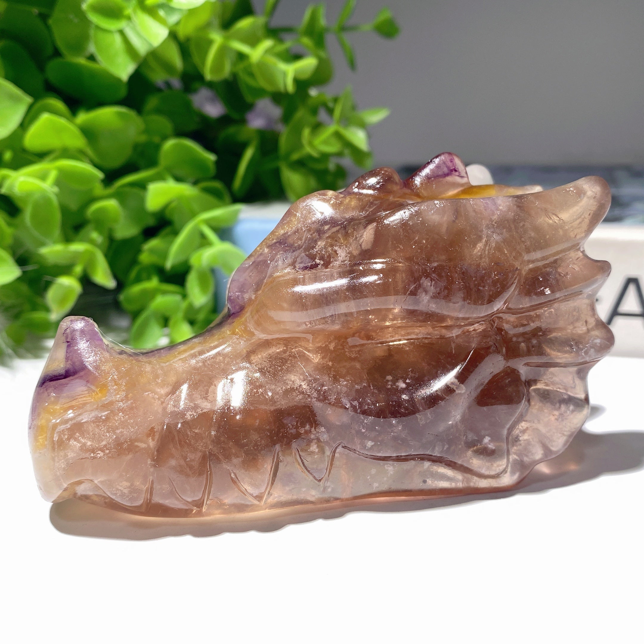 3.7" Fluorite Crystal Dragon Head Carving for Healing