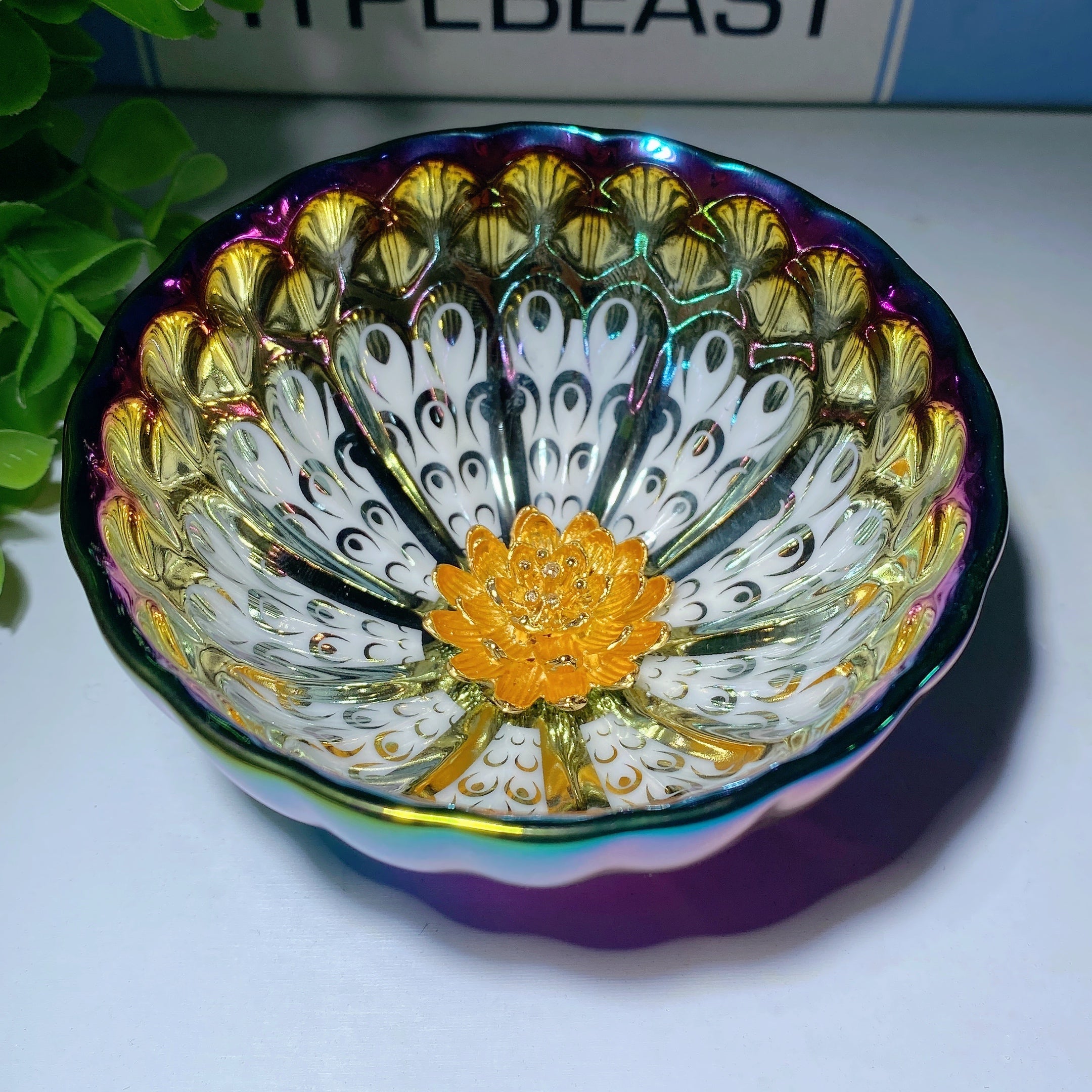3.7 Inch Aura Dark Rainbow Ceramic Healing Crystal Bowl