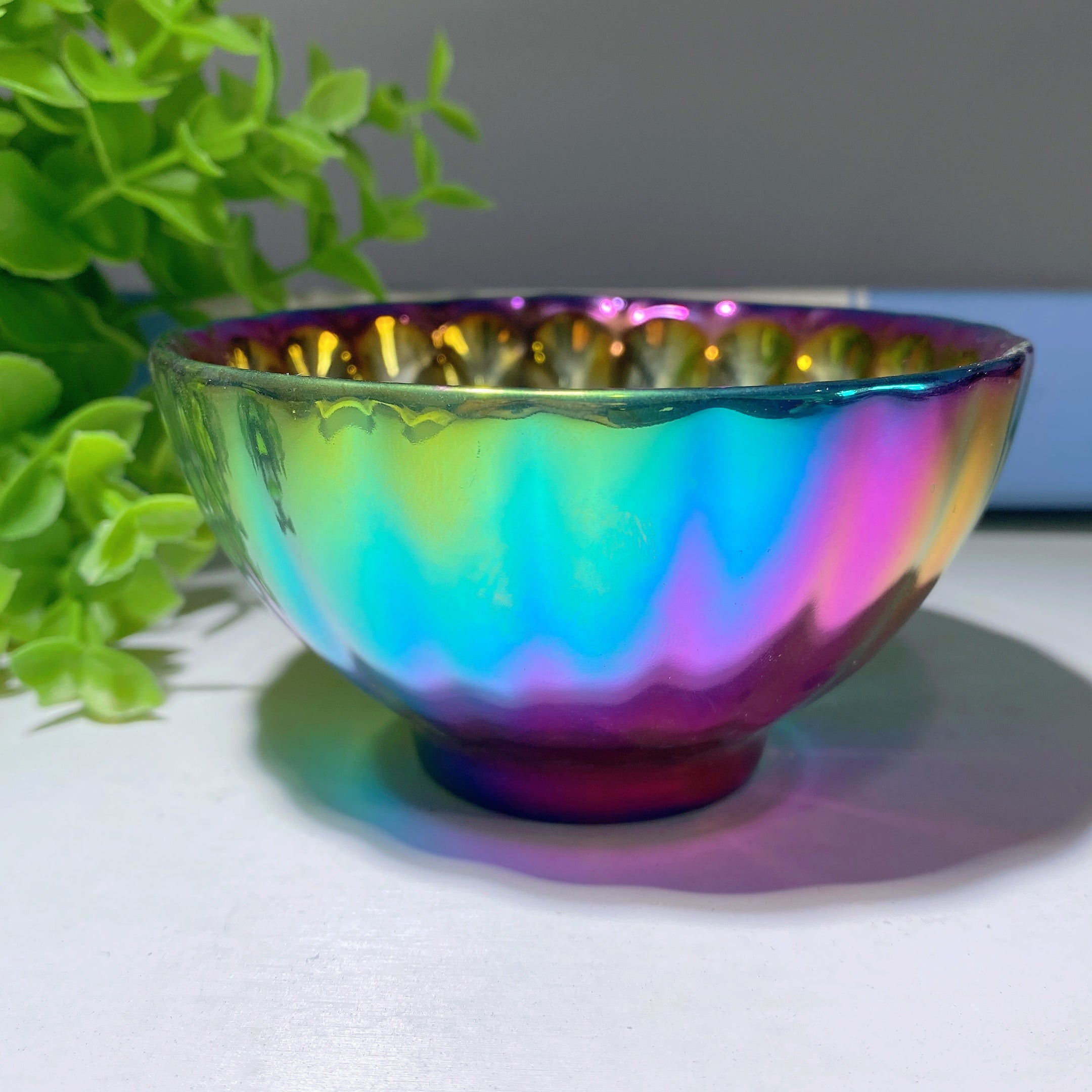 3.7 Inch Aura Dark Rainbow Ceramic Healing Crystal Bowl