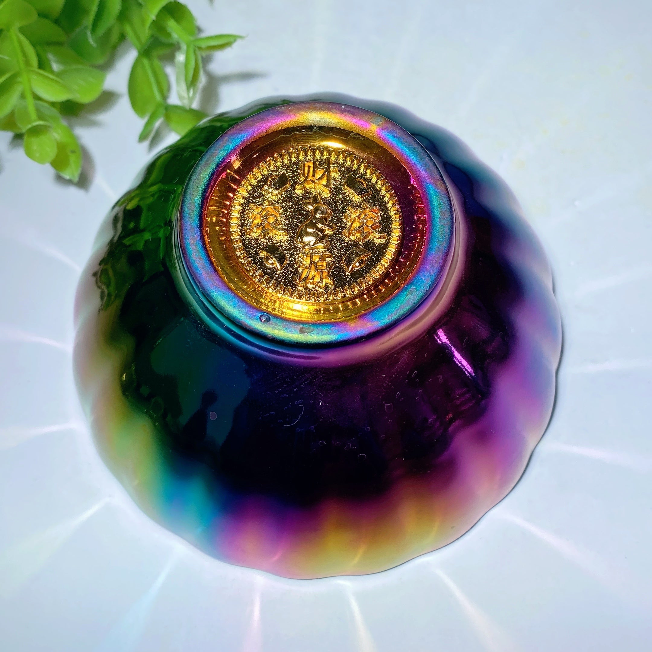 3.7 Inch Aura Dark Rainbow Ceramic Healing Crystal Bowl