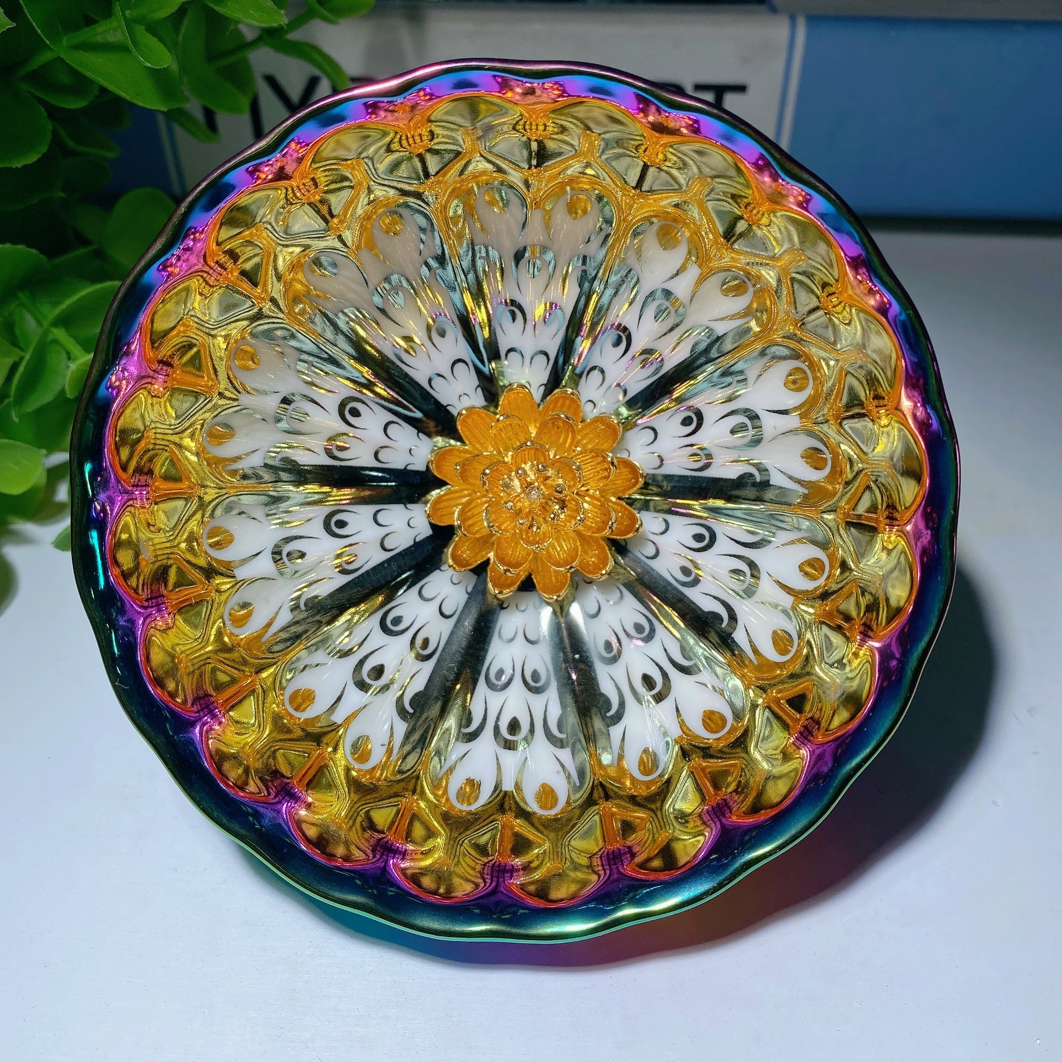 3.7 Inch Aura Dark Rainbow Ceramic Healing Crystal Bowl