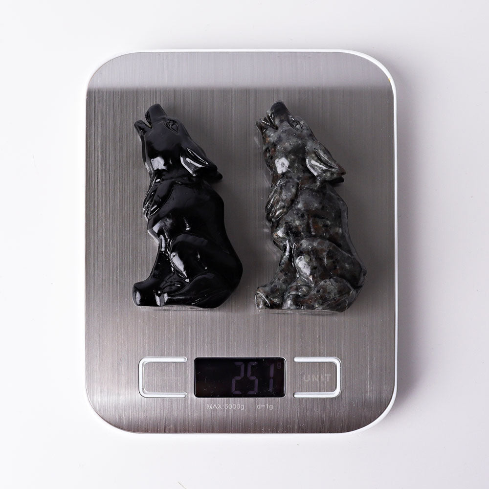 3.7 Inch Hand Carved Wolf Crystal | Yooperlite & Obsidian