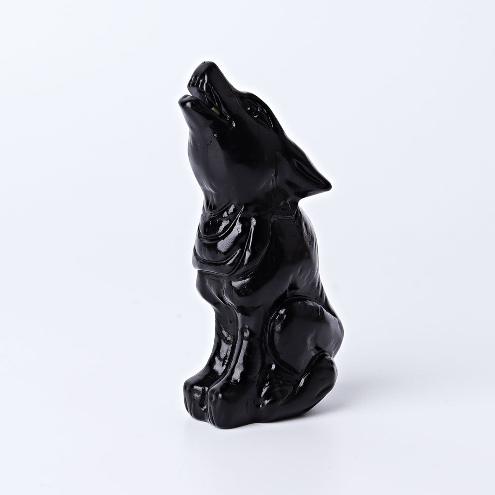 3.7 Inch Hand Carved Wolf Crystal | Yooperlite & Obsidian
