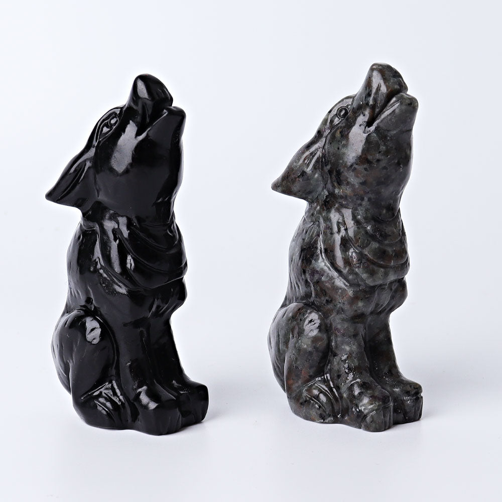 3.7 Inch Hand Carved Wolf Crystal | Yooperlite & Obsidian