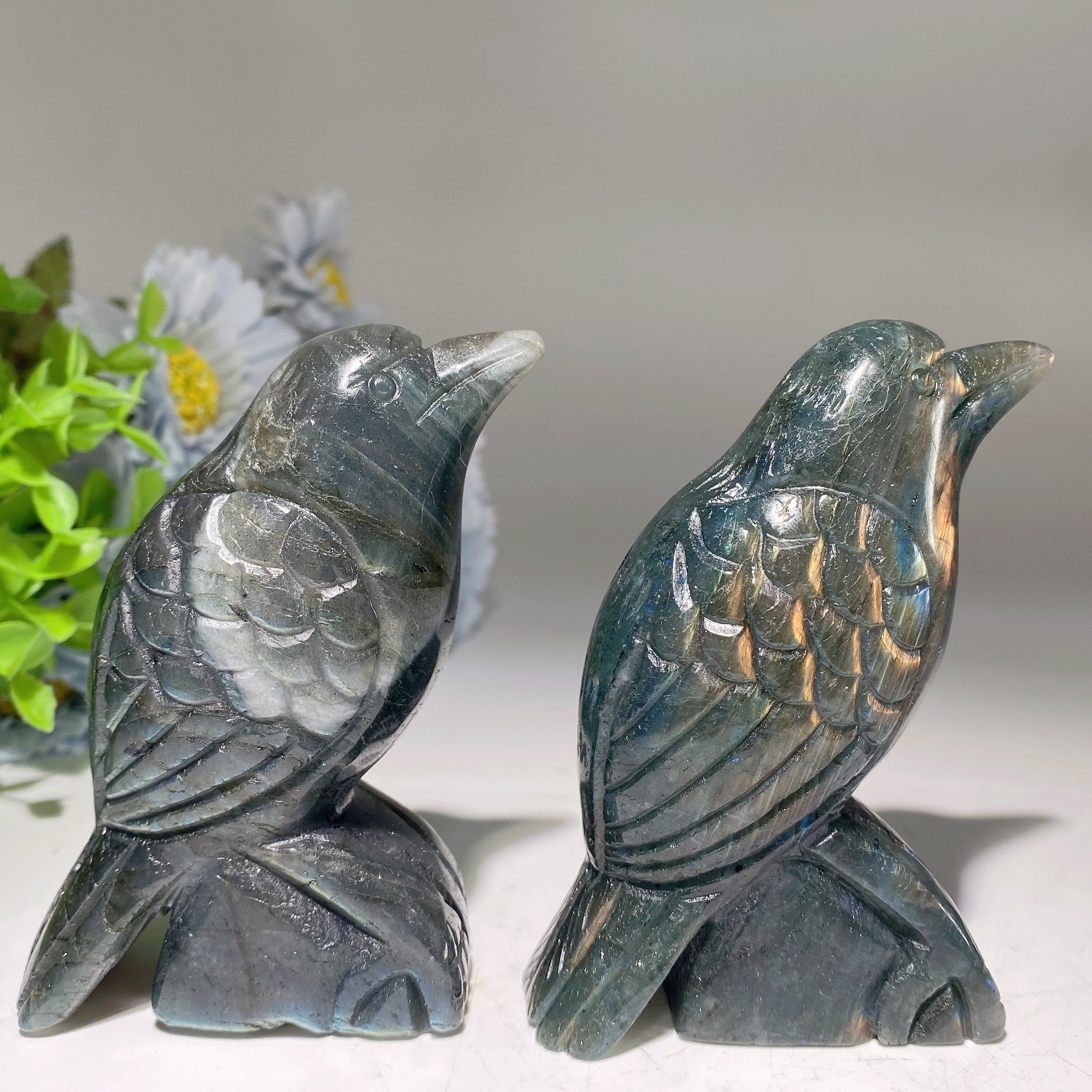 3.7 Inch Labradorite Raven Crystal Animal Carving Figurine