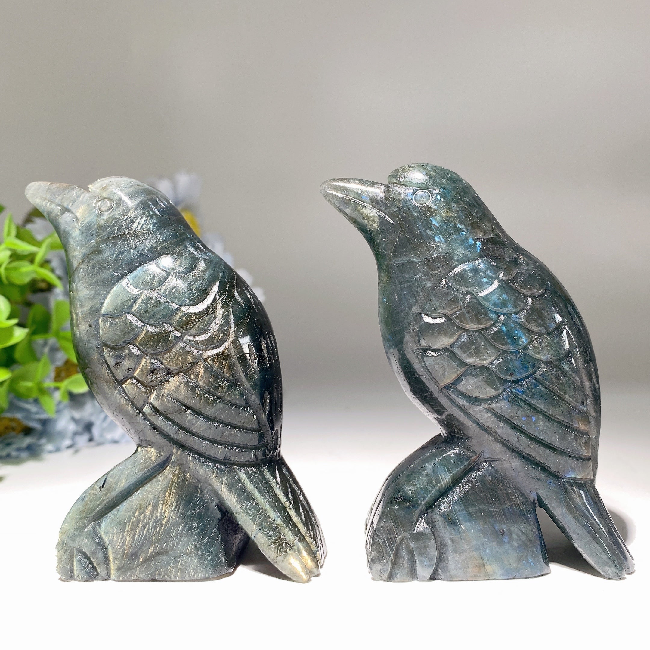 3.7 Inch Labradorite Raven Crystal Animal Carving Figurine