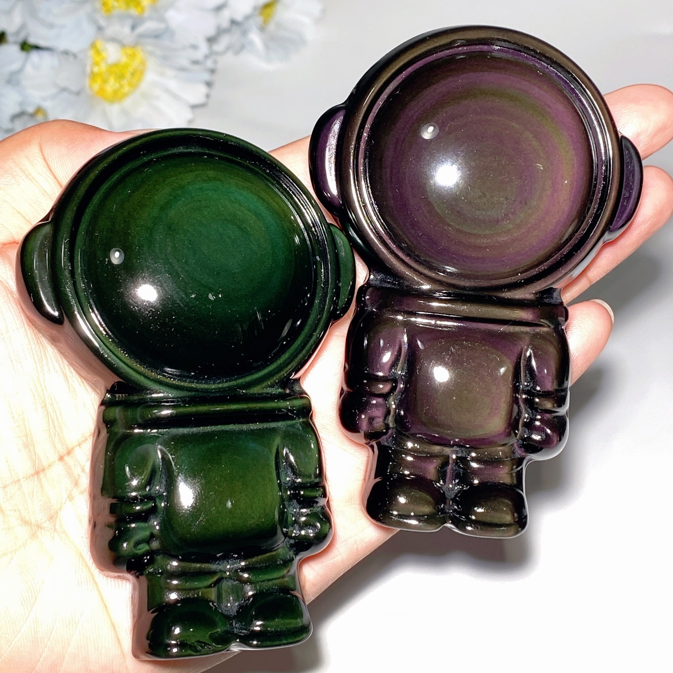 3.7" Rainbow Obsidian Spaceman Crystal Figurine for Healing