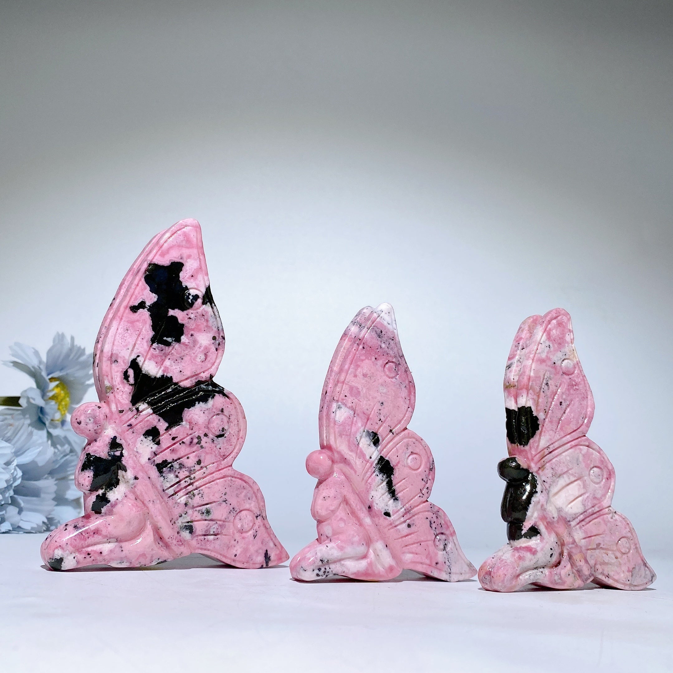 3.8"-4.8" Peru Rhodonite Butterfly Crystal Figurine for Healing