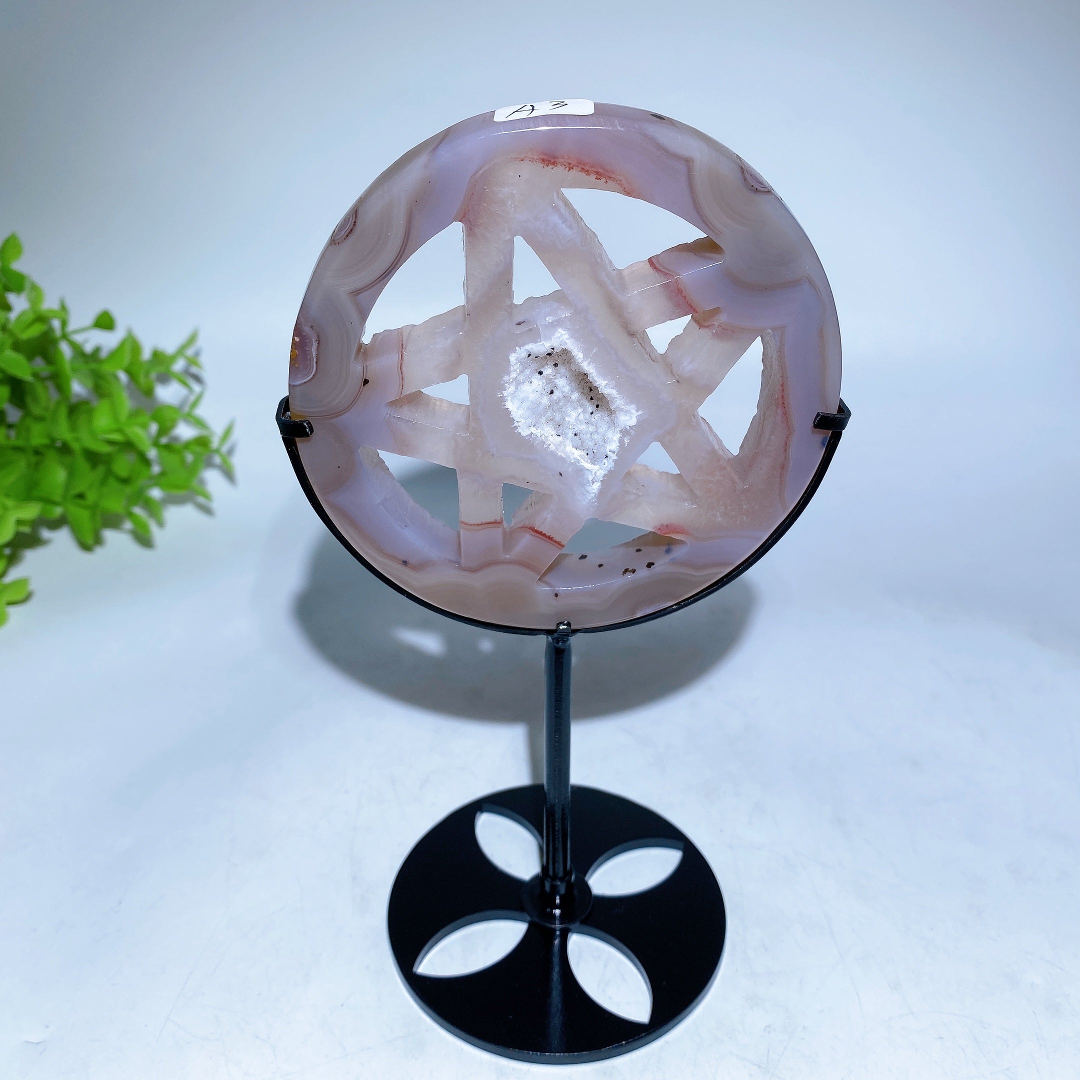 3.8" Crystal Pentacle Carving with Stand for Healing