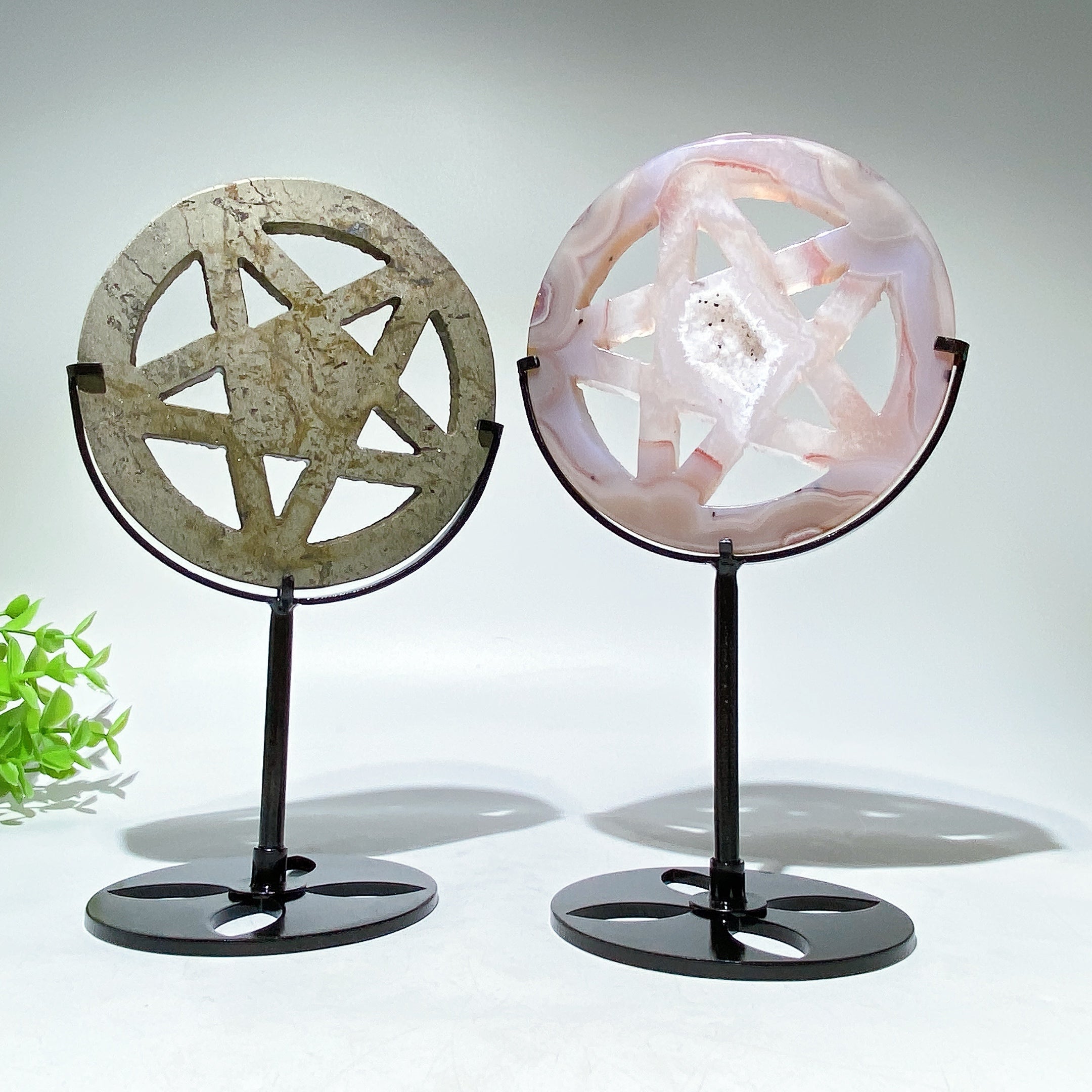 3.8" Crystal Pentacle Carving with Stand for Healing